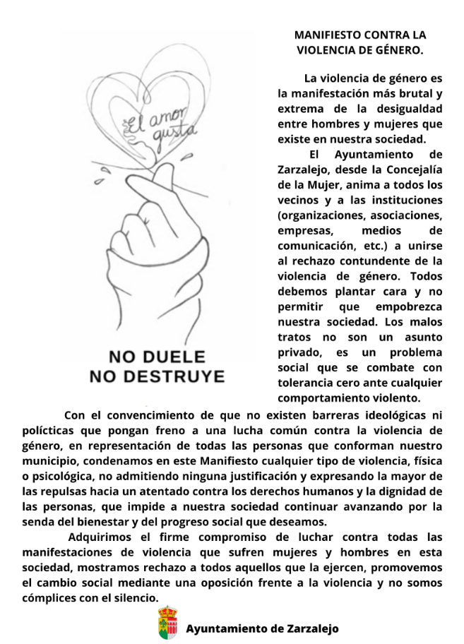 MANIFIESTO CONTRA LA VIOLENCIA DE GÉNERO. 25 DE NOVIEMBRE DÍA MUNDIAL ...
